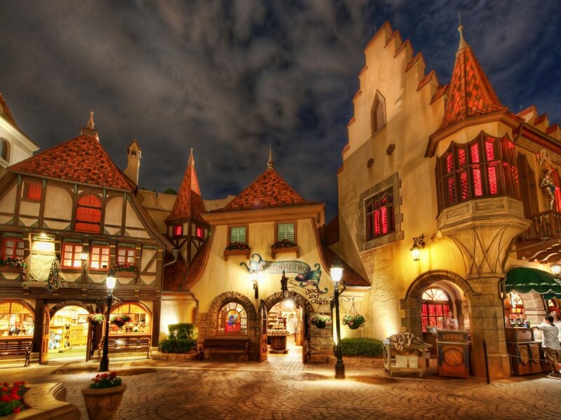 European-style Buildings at Night