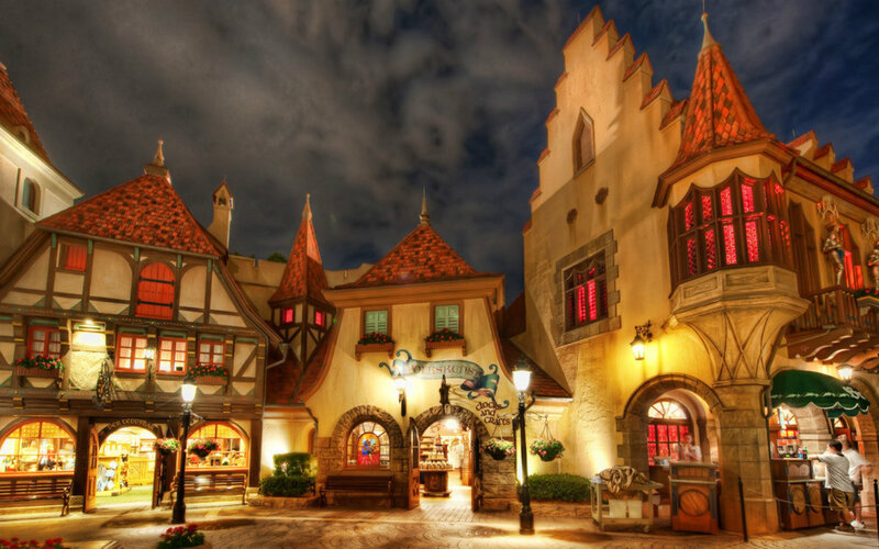 European-style Buildings at Night — Yellow
