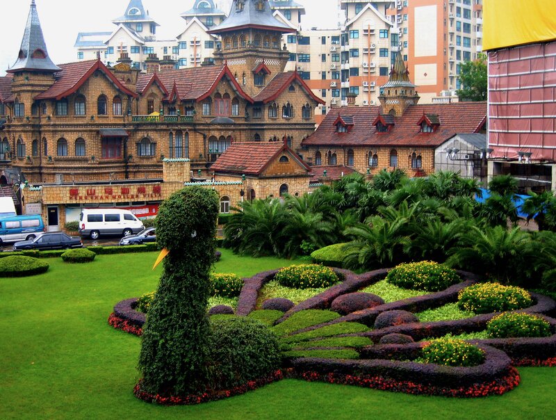 European-style buildings with garden