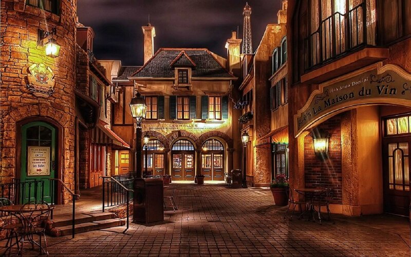 European-style Street at Night — Brown, Dramatic