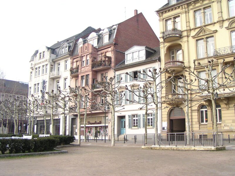 European town square with historic buildings