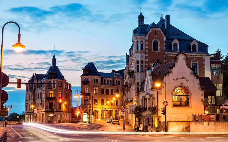 European Town Street at Dusk — Blue, Calm