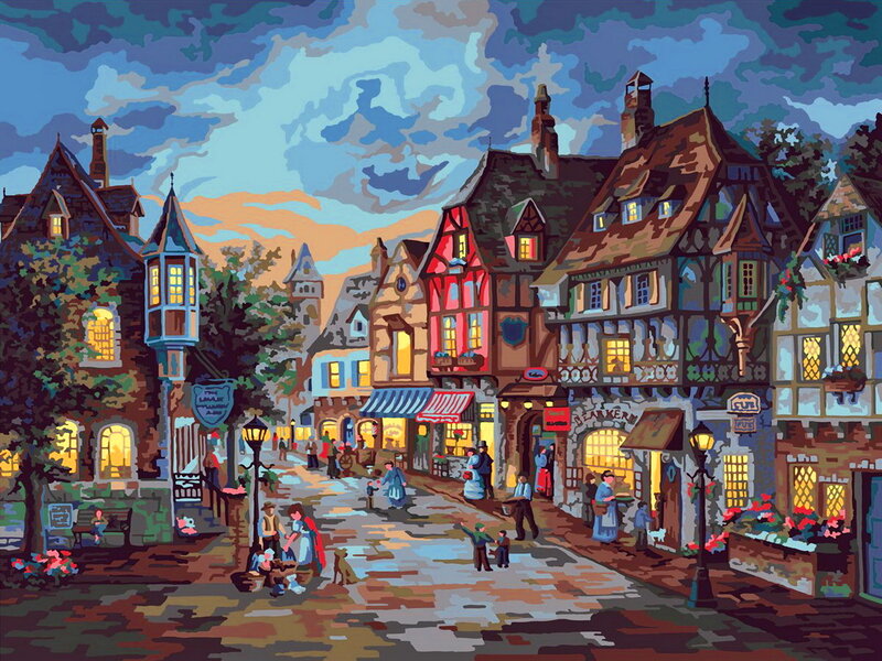 European Town Street — Blue, Peaceful