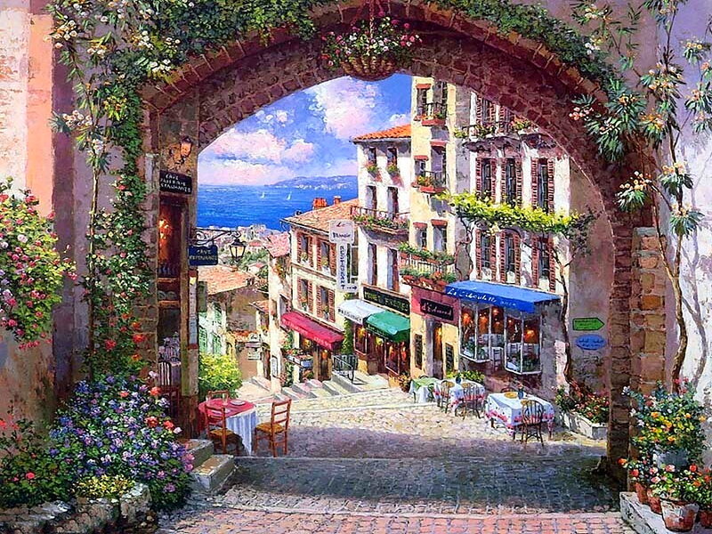 European Town Street — Blue, Serene