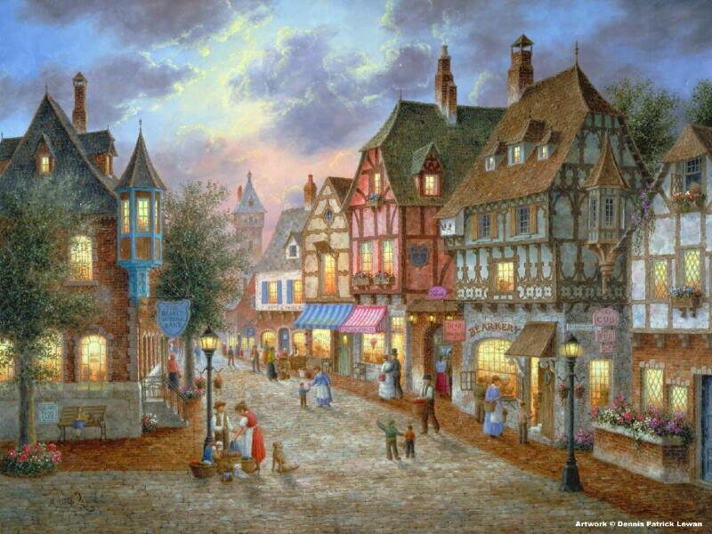 European village street scene