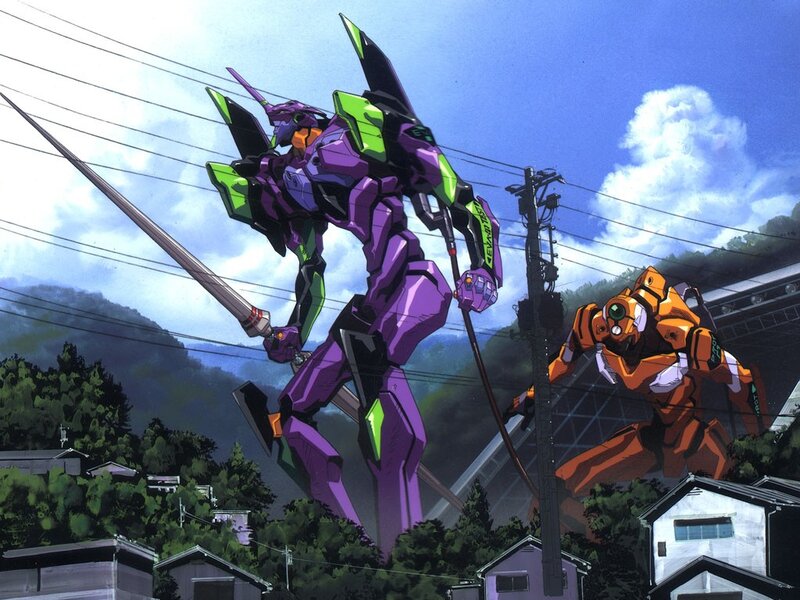 Eva-01 and Eva-02 in battle