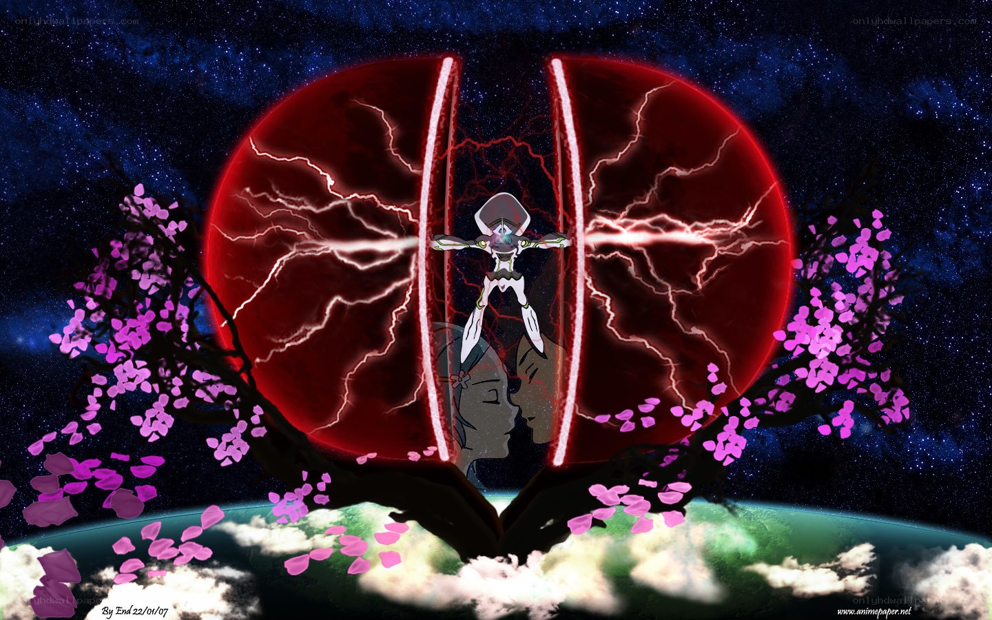 Eva-01 in a cosmic cherry blossom