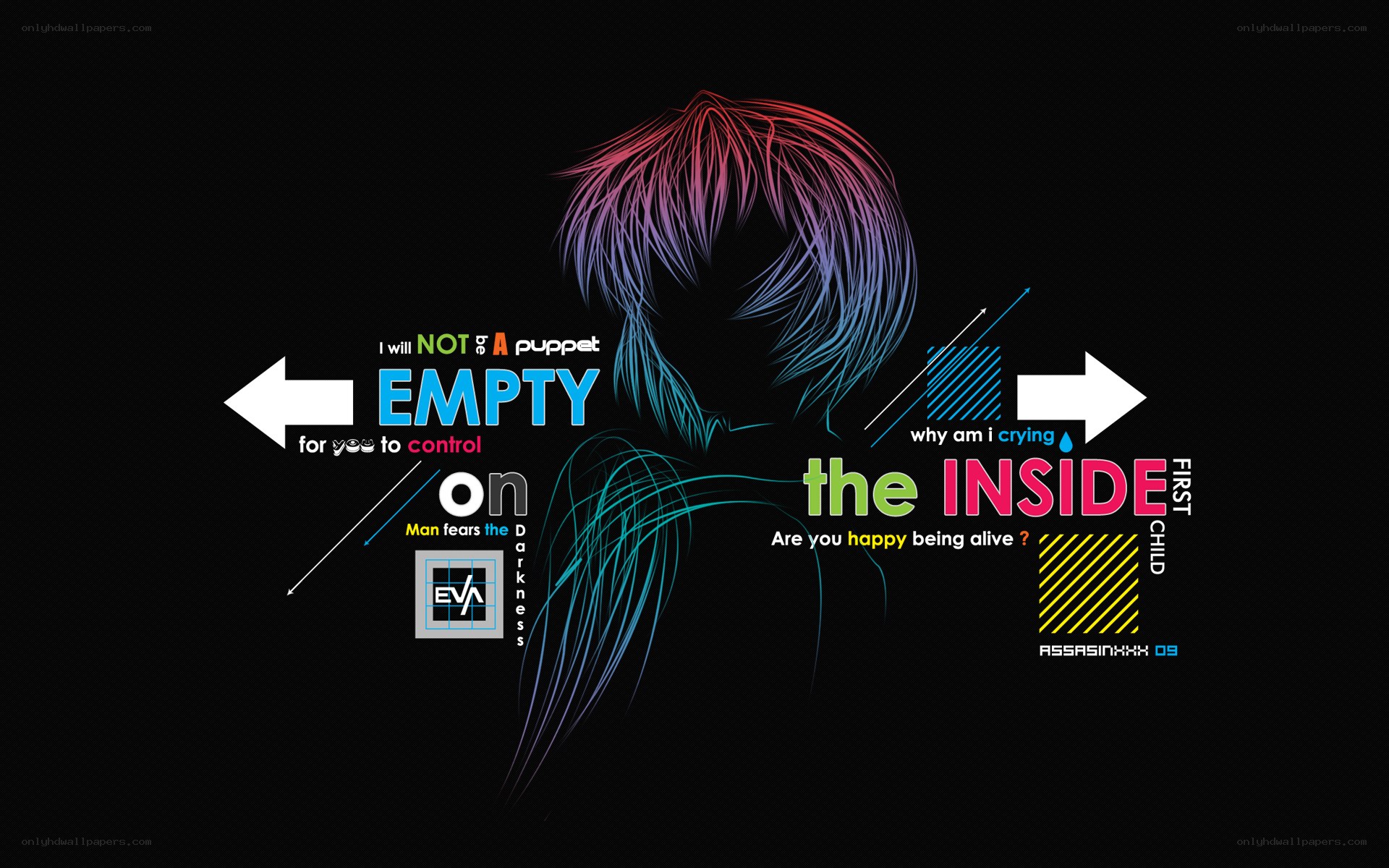EVA-01 silhouette with text collage