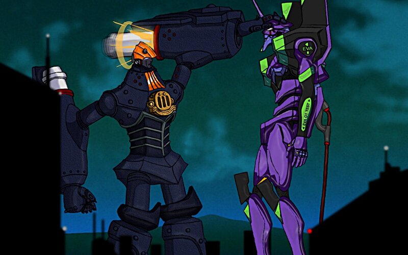 EVA-01 vs. giant robot