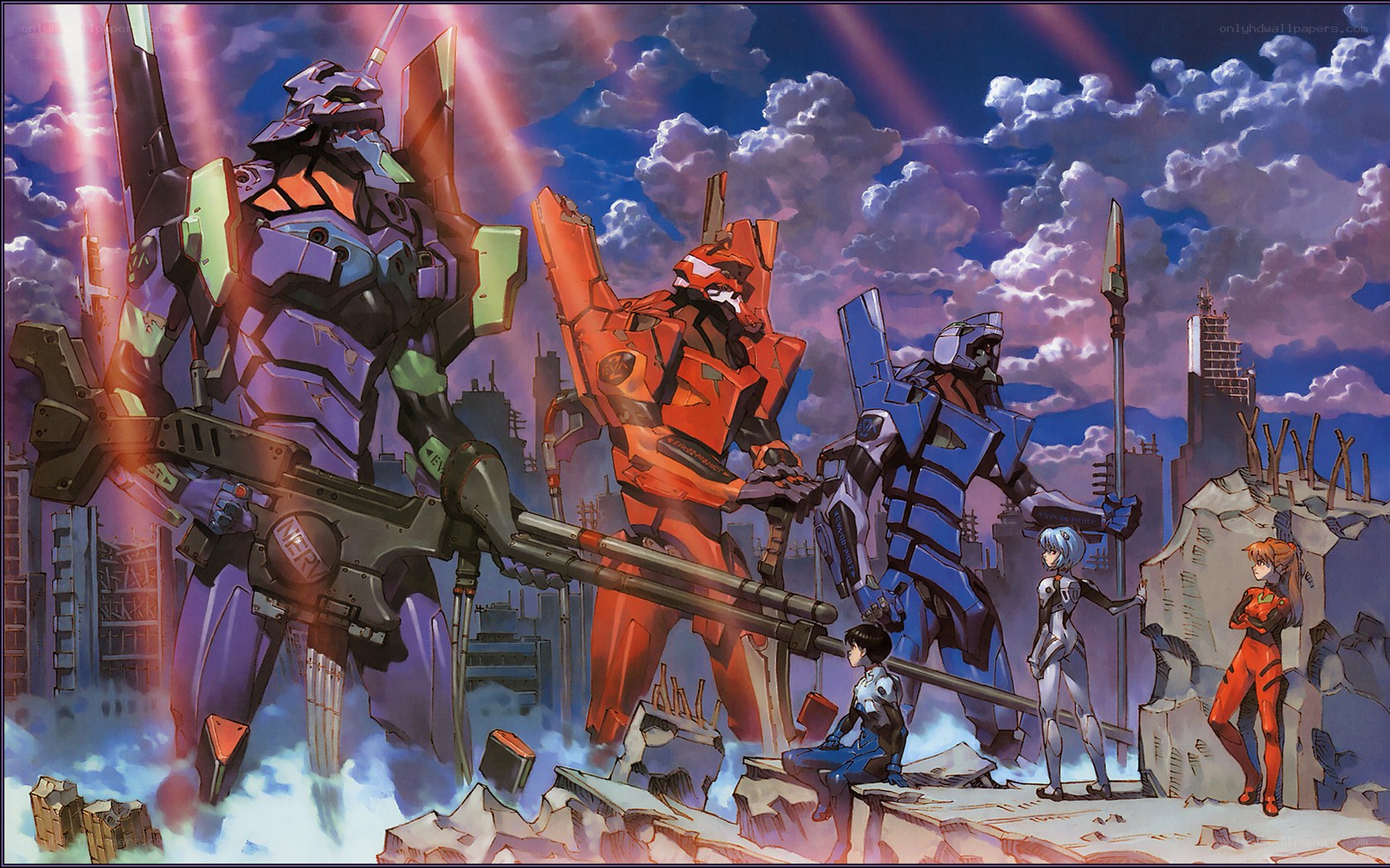 Eva mechs in ruined city