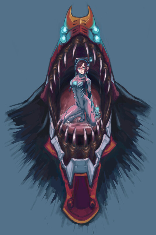 Eva pilot in a giant mecha