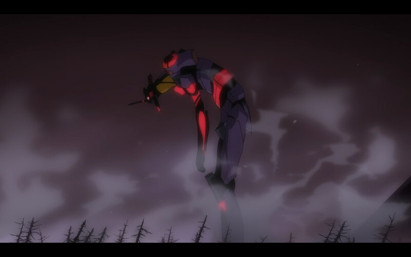 Eva unit in stormy landscape