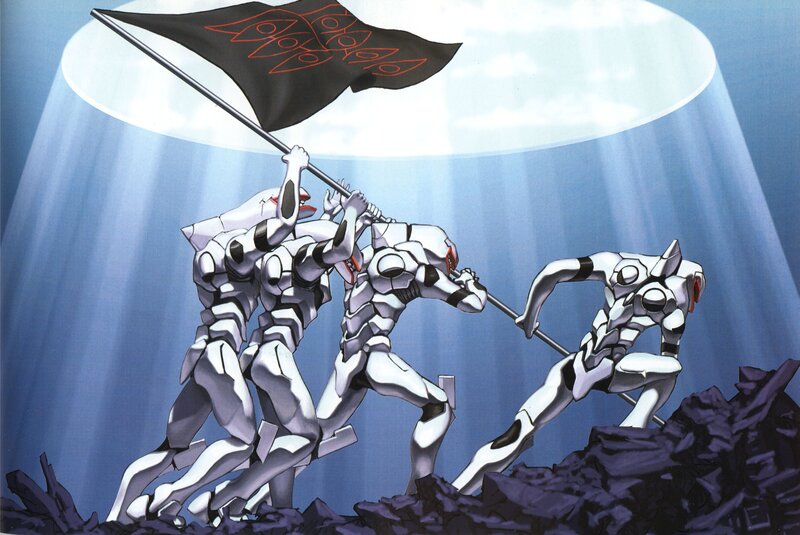 Eva units carrying a flag