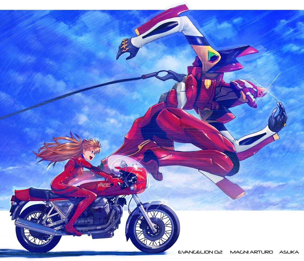 Evangelion 02 with motorcycle