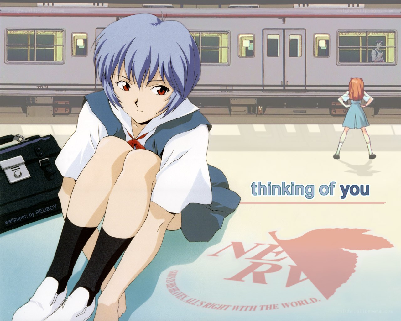 Evangelion character at train station
