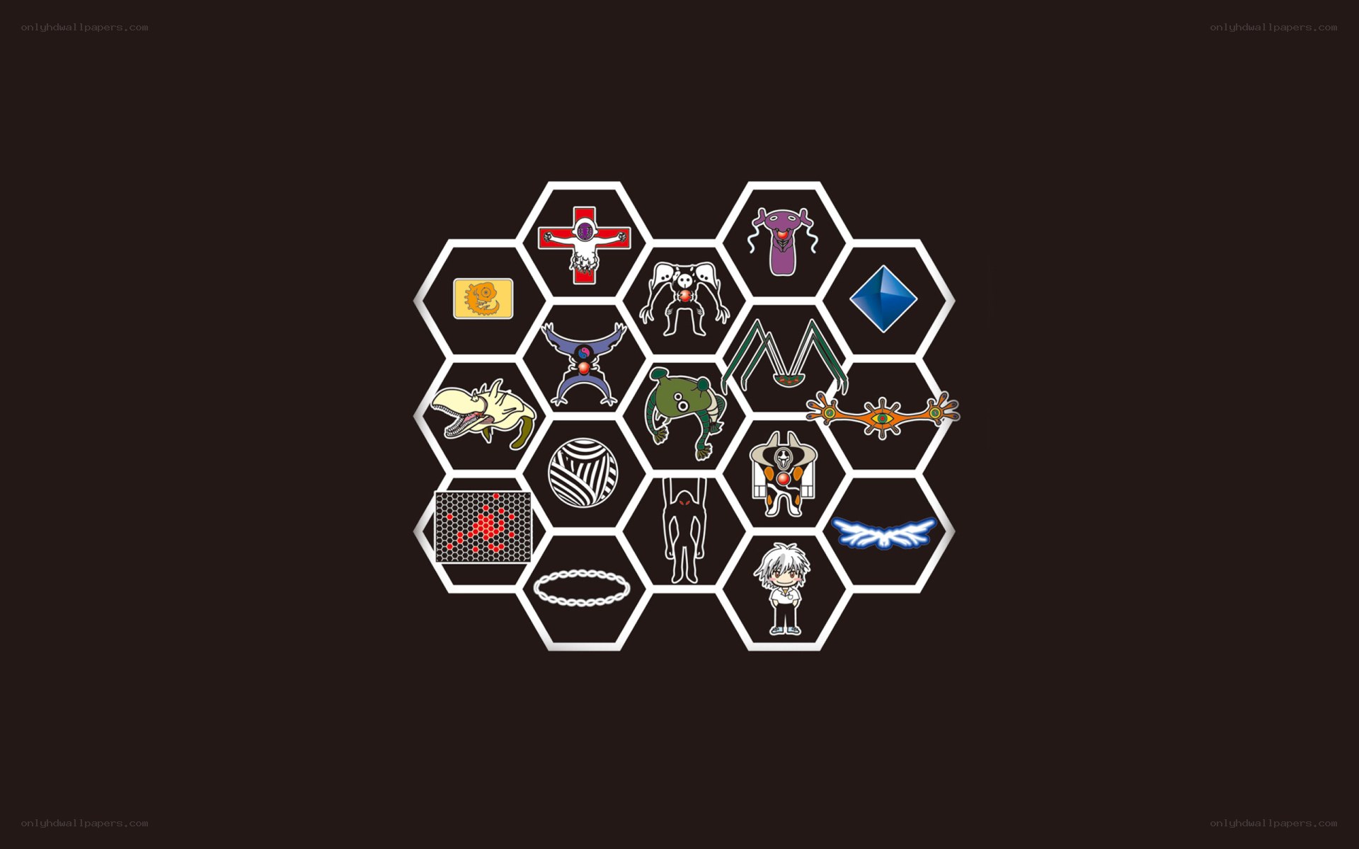 Evangelion character icons on hex grid