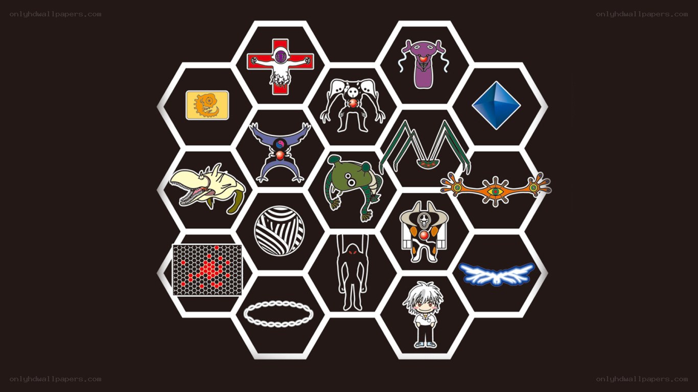 Evangelion character icons on hex grid