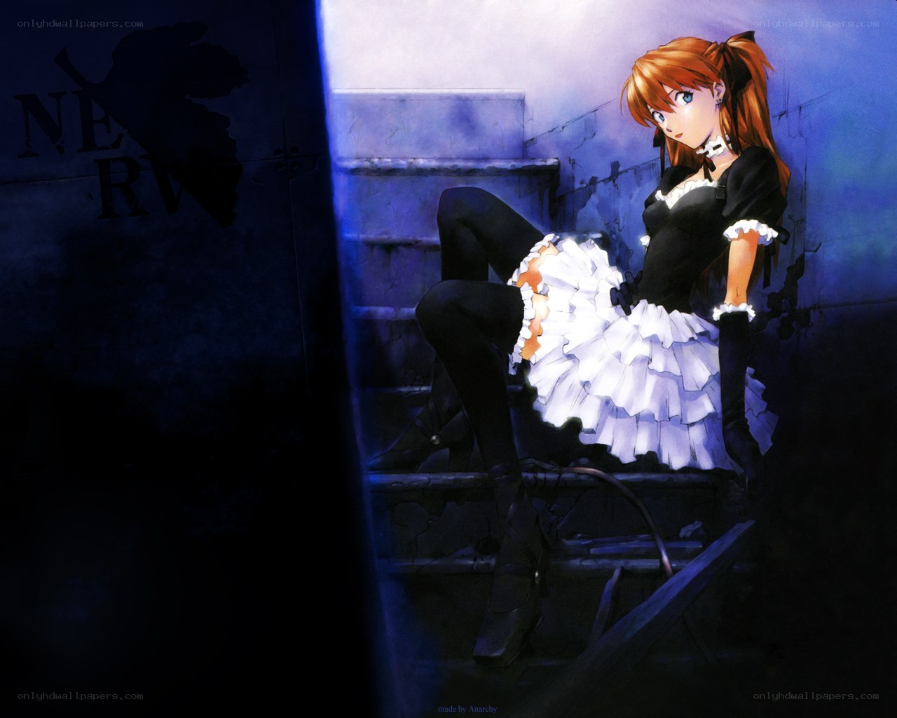 Evangelion character on stairs