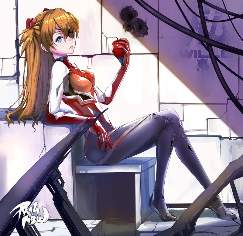 Evangelion character with apple
