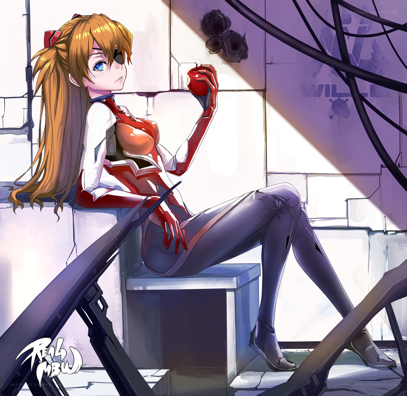 Evangelion character with apple