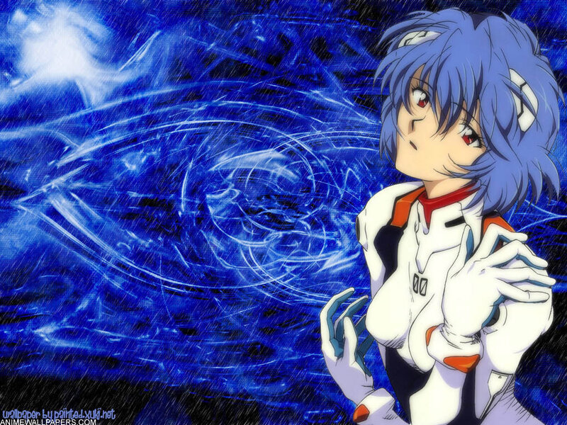 Evangelion character with blue background