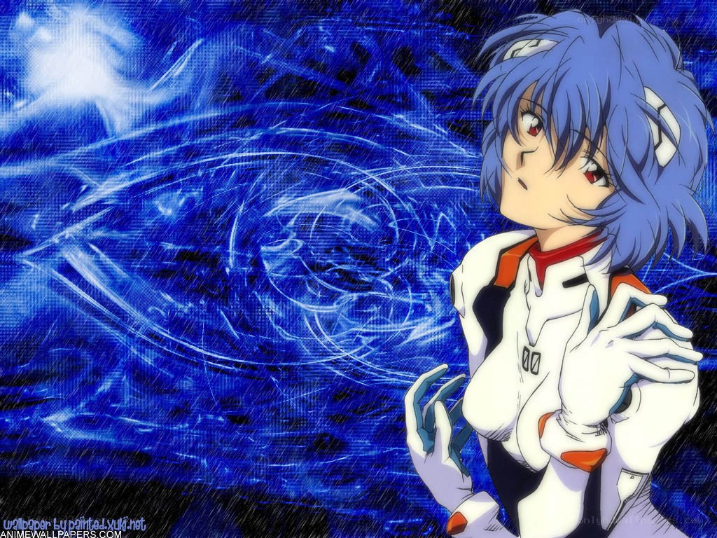 Evangelion character with blue background