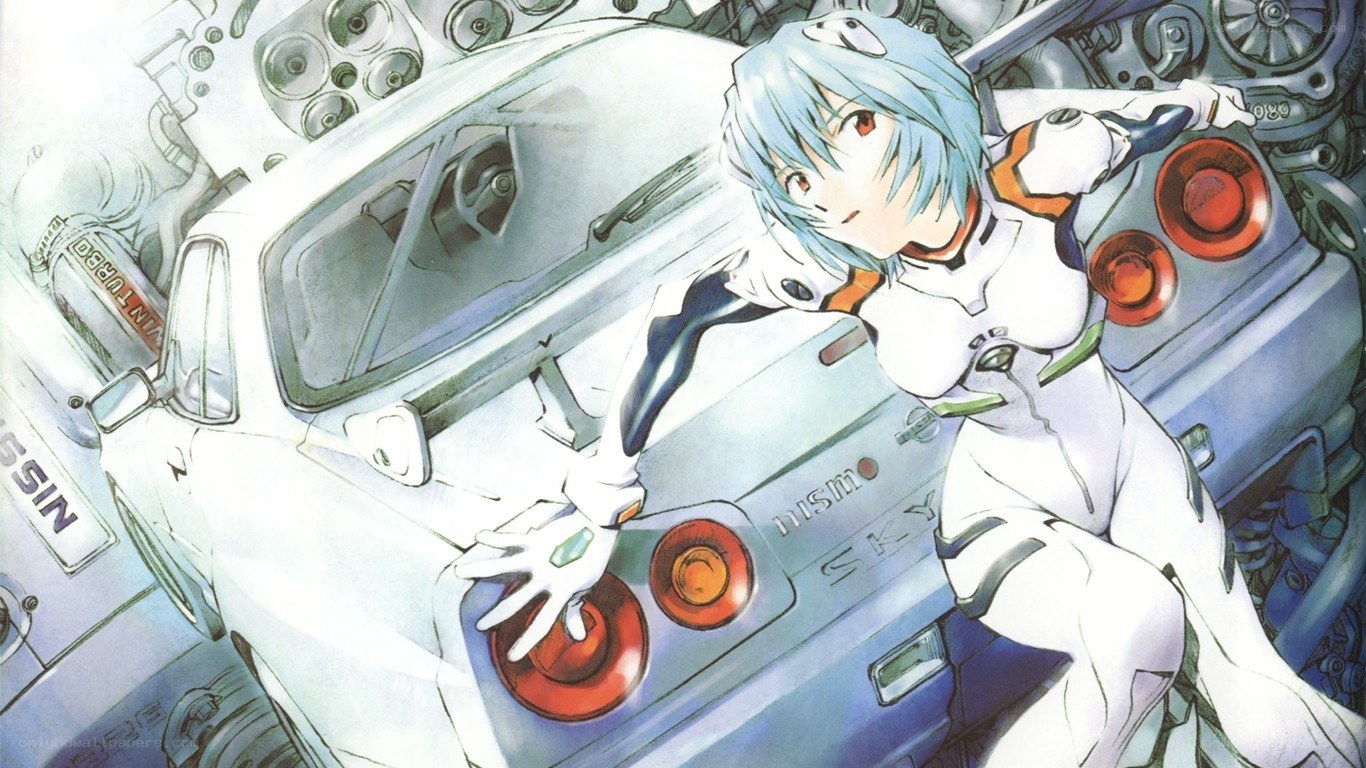 Evangelion character with car