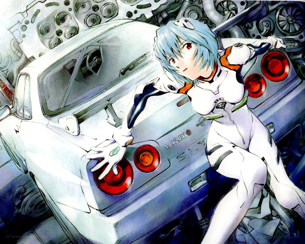 Evangelion character with car
