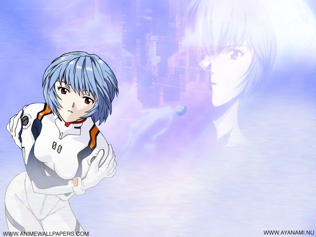 Evangelion character with city backdrop