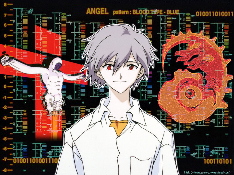 Evangelion character with digital background