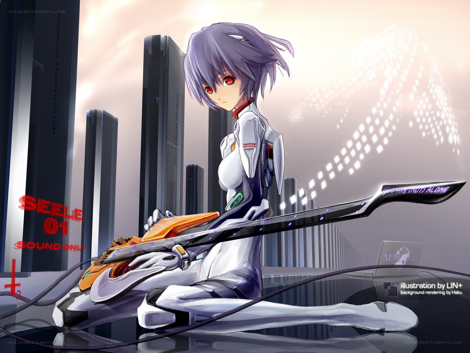 Evangelion character with guitar