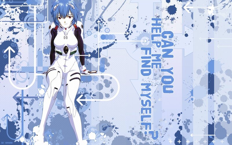 Evangelion character with text