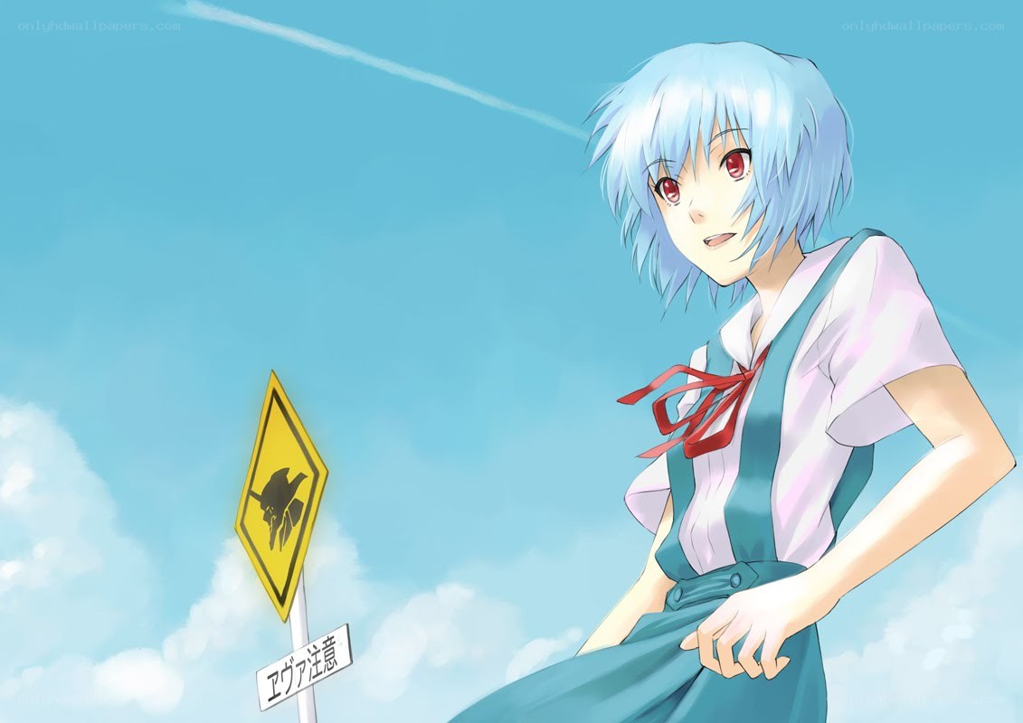 Evangelion character with warning sign