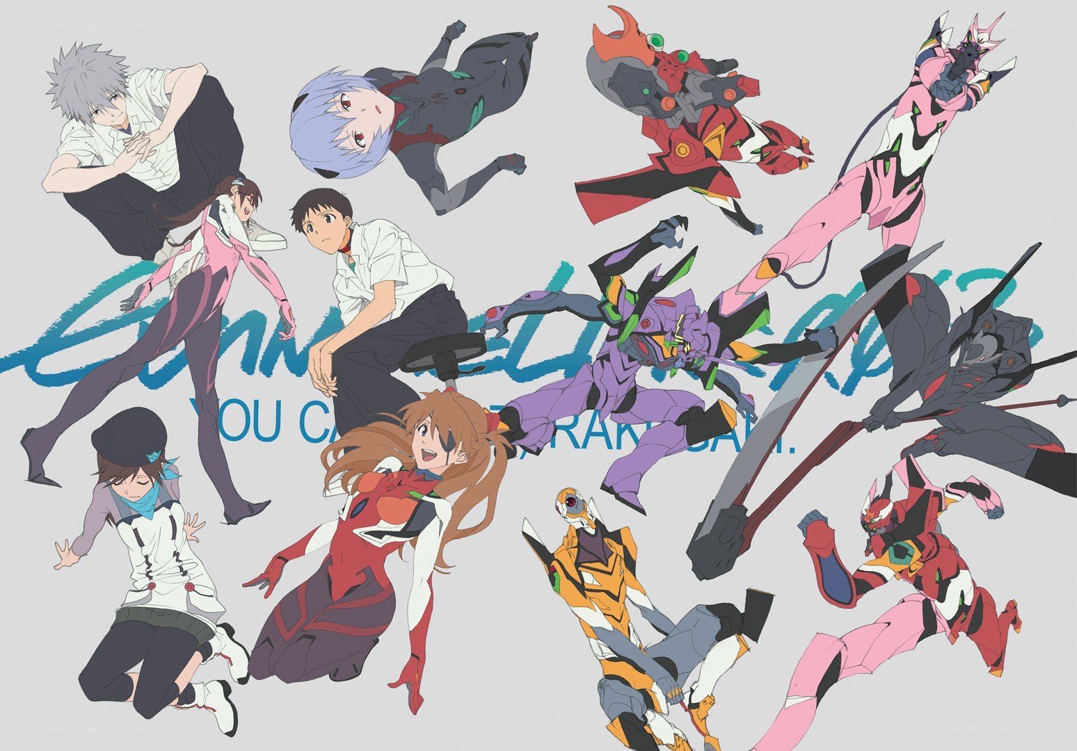 Evangelion characters and mechs collage