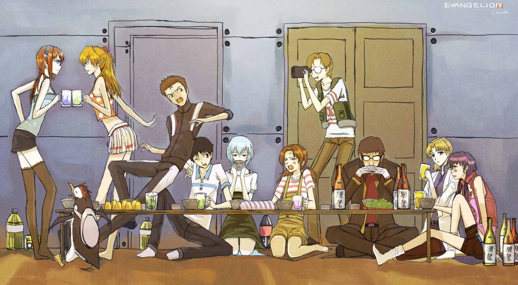 Evangelion characters at a party