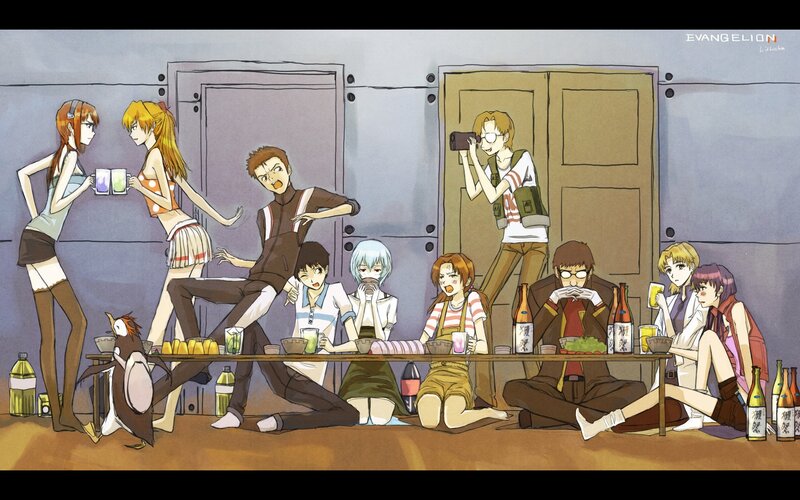 Evangelion characters at a party