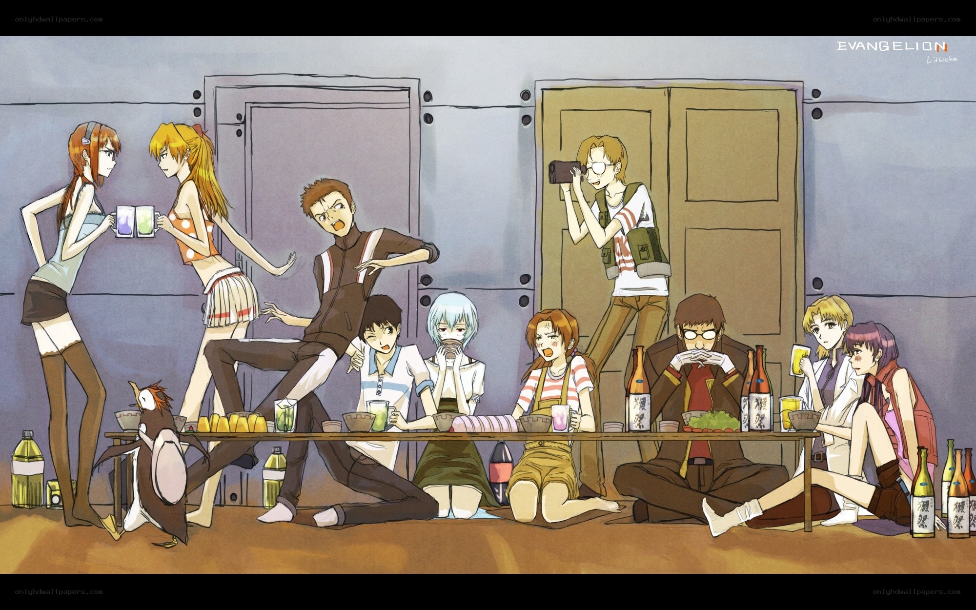 Evangelion characters at a party