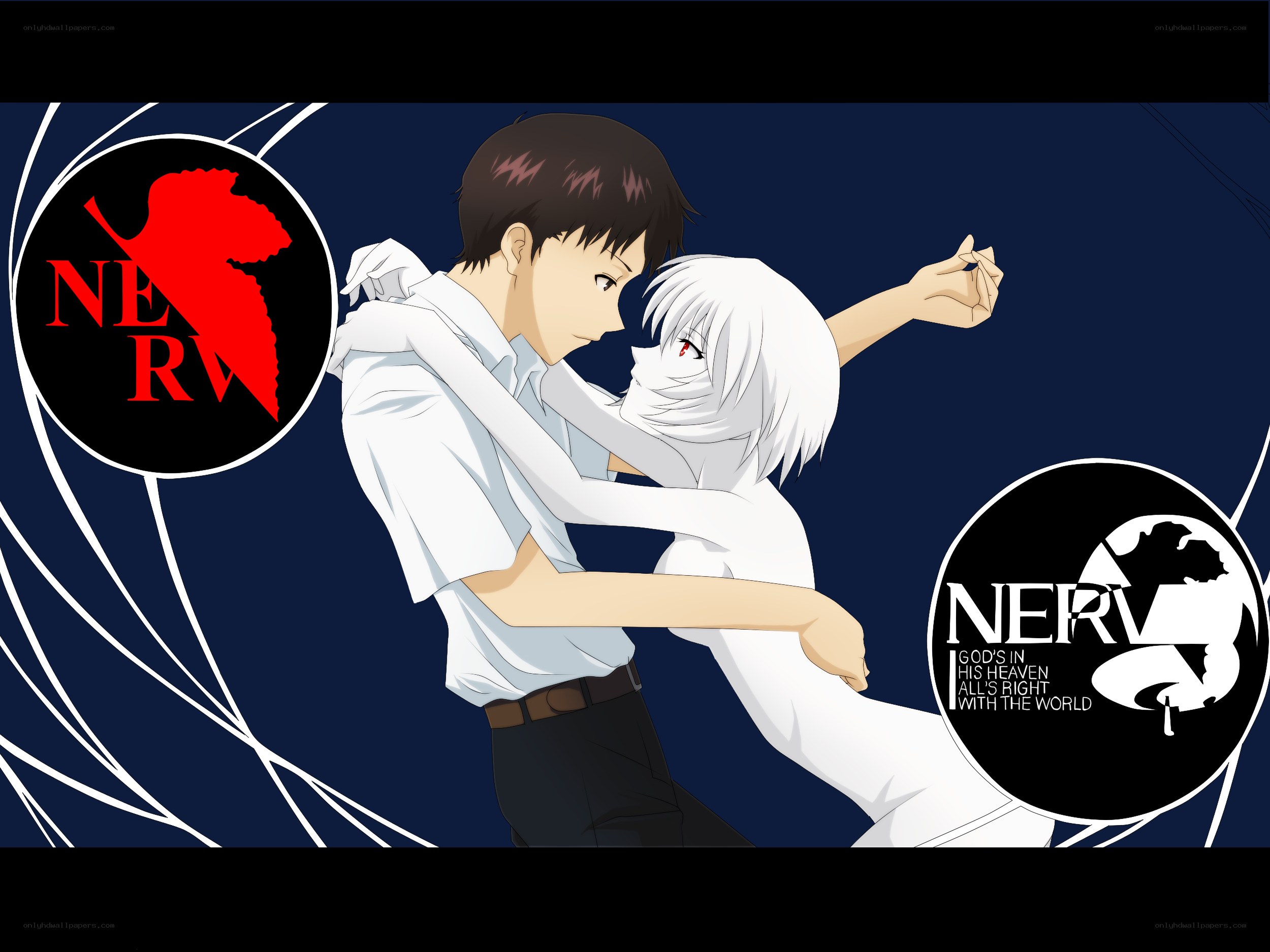 Evangelion characters embracing