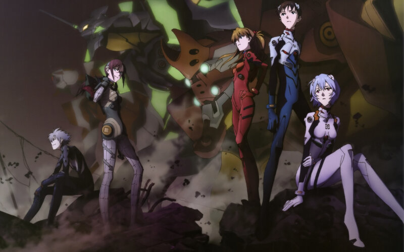 Evangelion characters in a battle scene