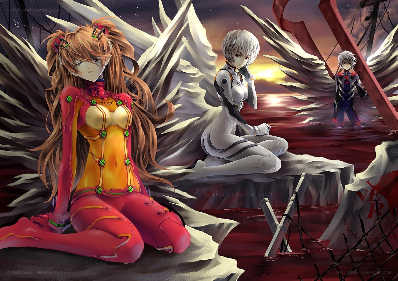 Evangelion characters in a desolate landscape