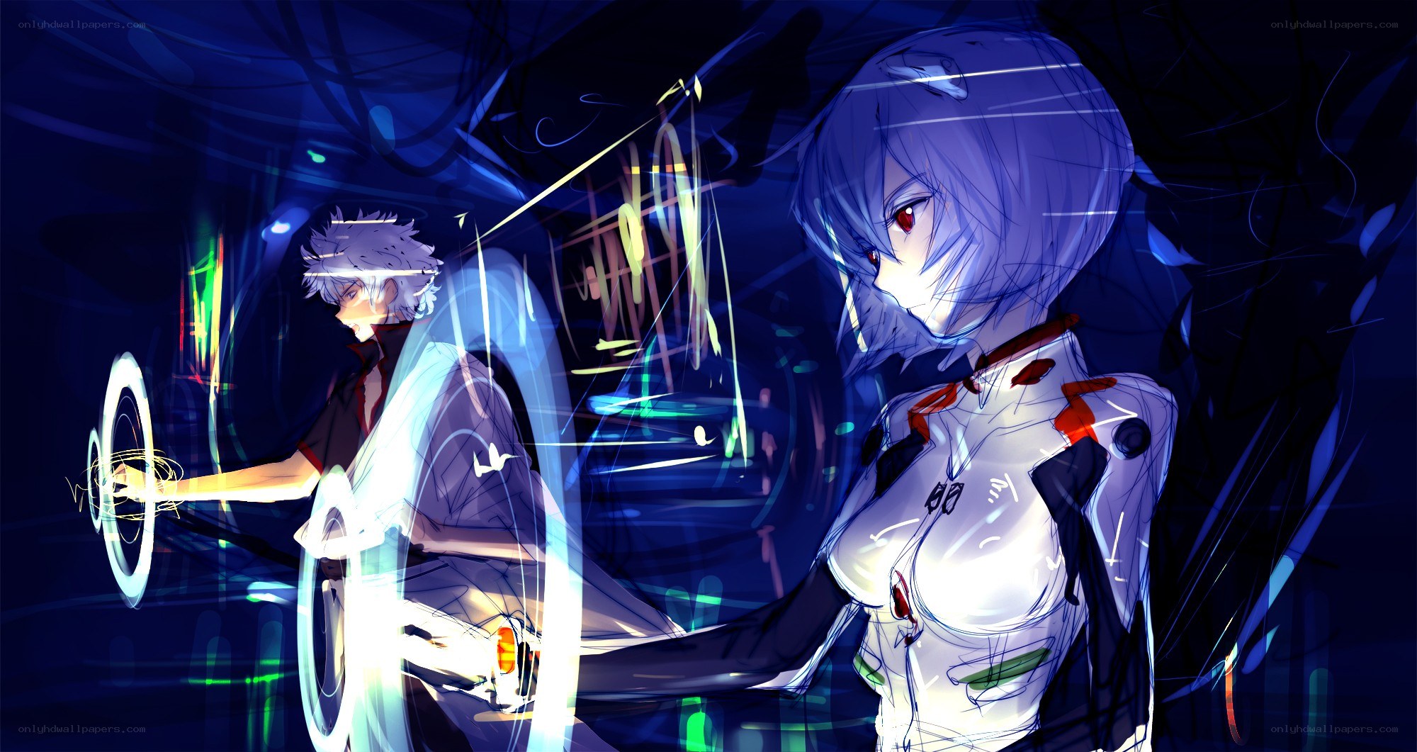 Evangelion characters in a digital space