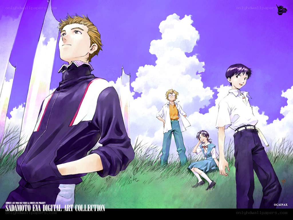 Evangelion characters in a field