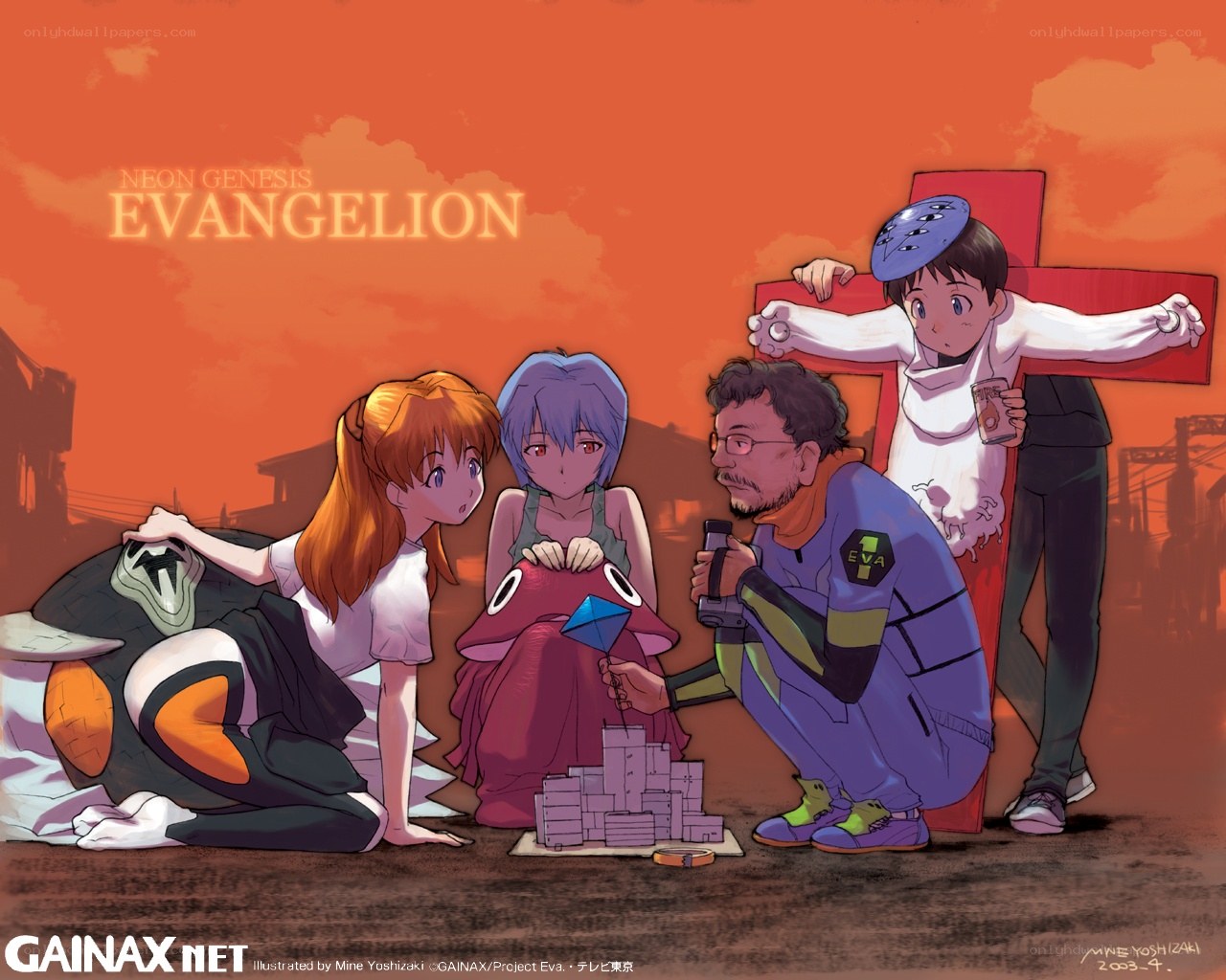 Evangelion characters in a relaxed scene
