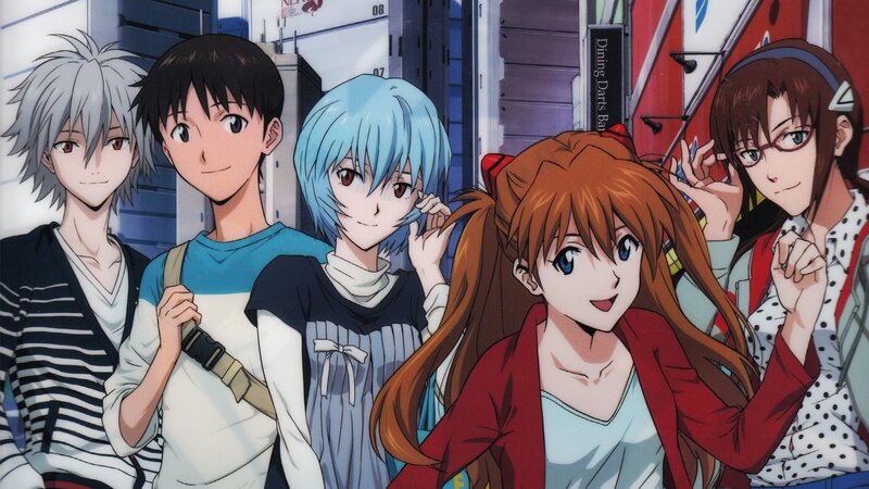 Evangelion characters in city