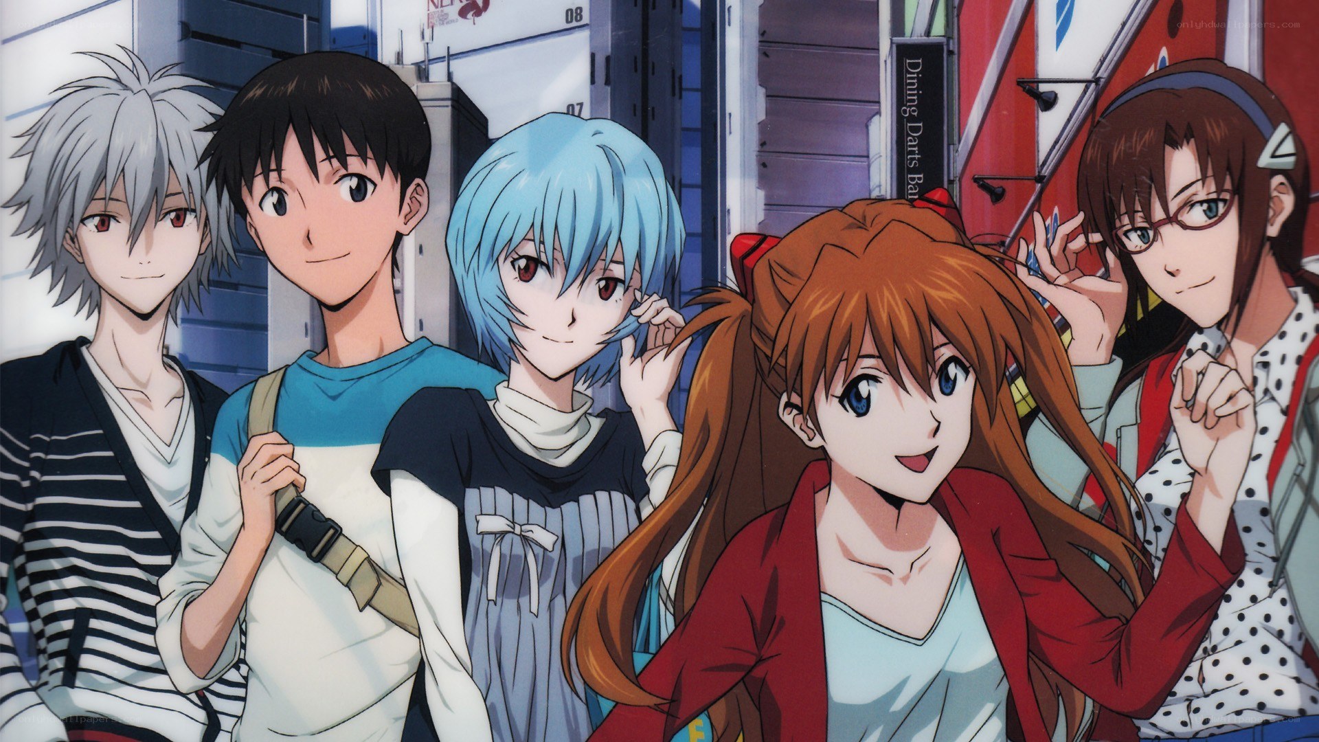 Evangelion characters in city