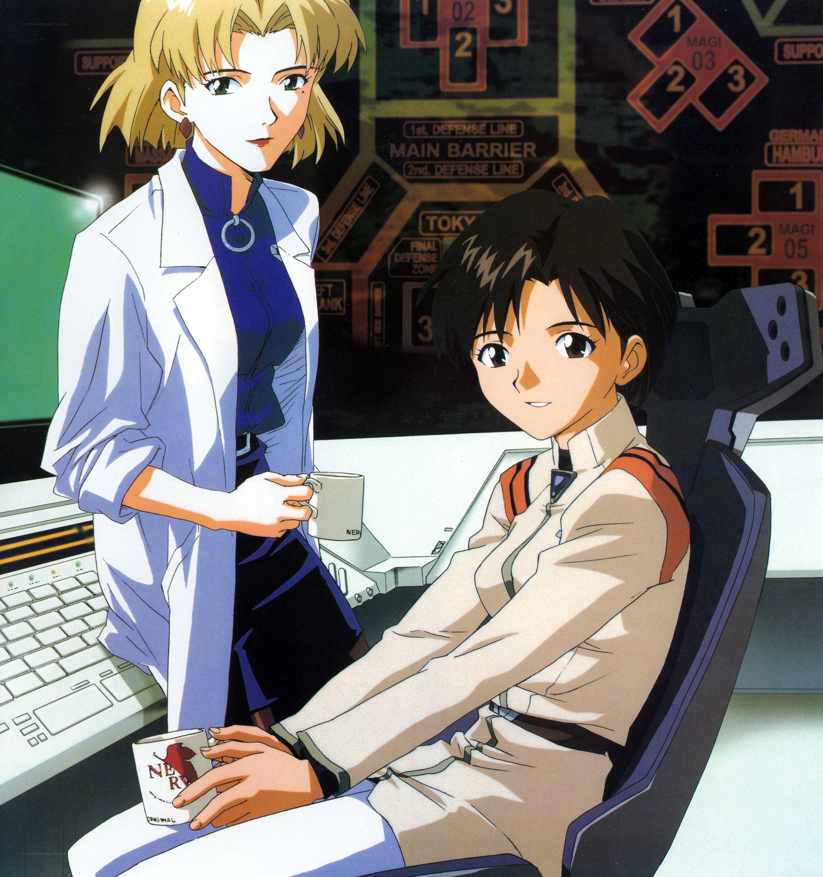 Evangelion characters in control room