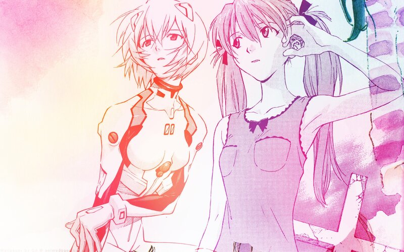 Evangelion characters in dual art style