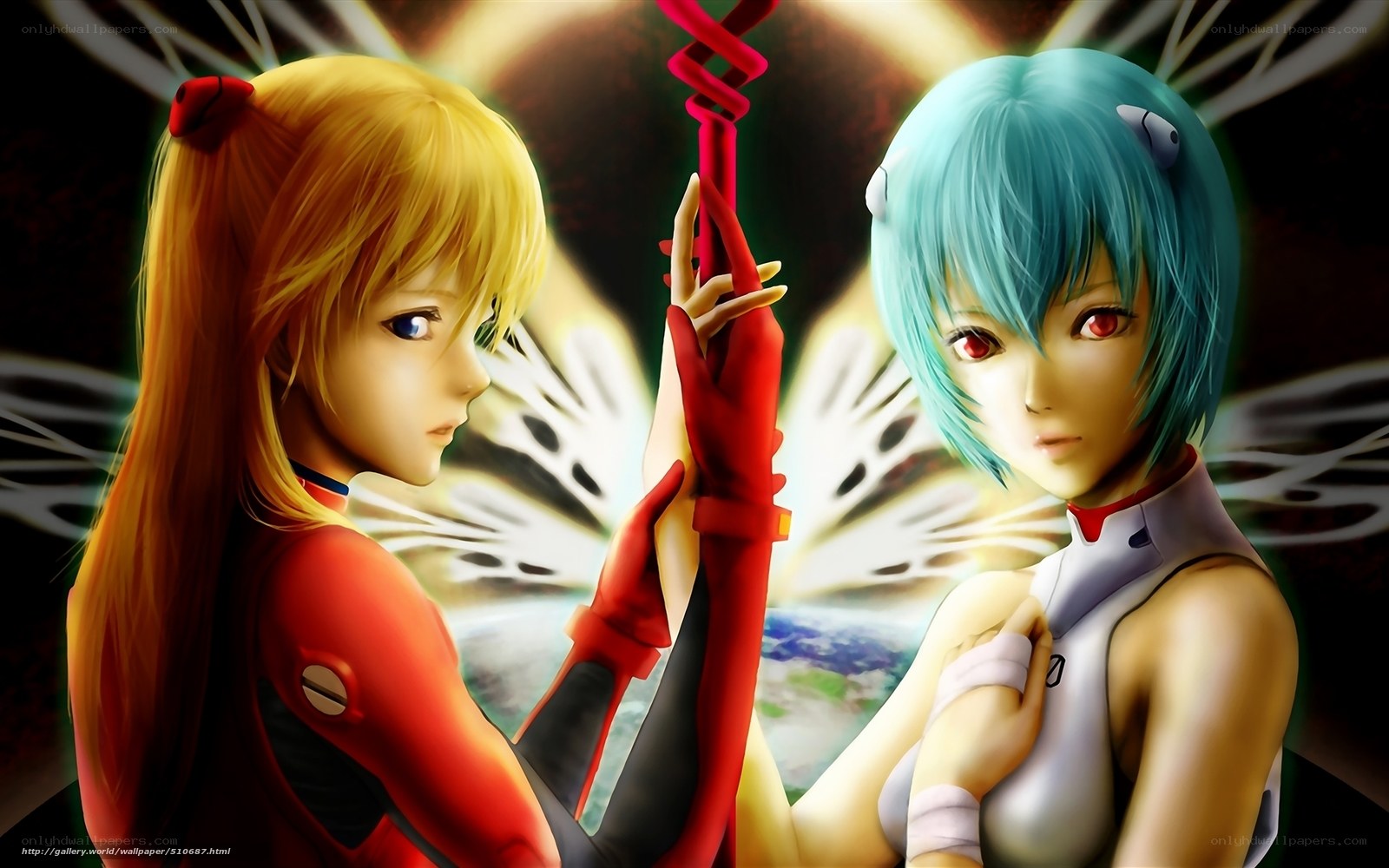 Evangelion characters in red and white