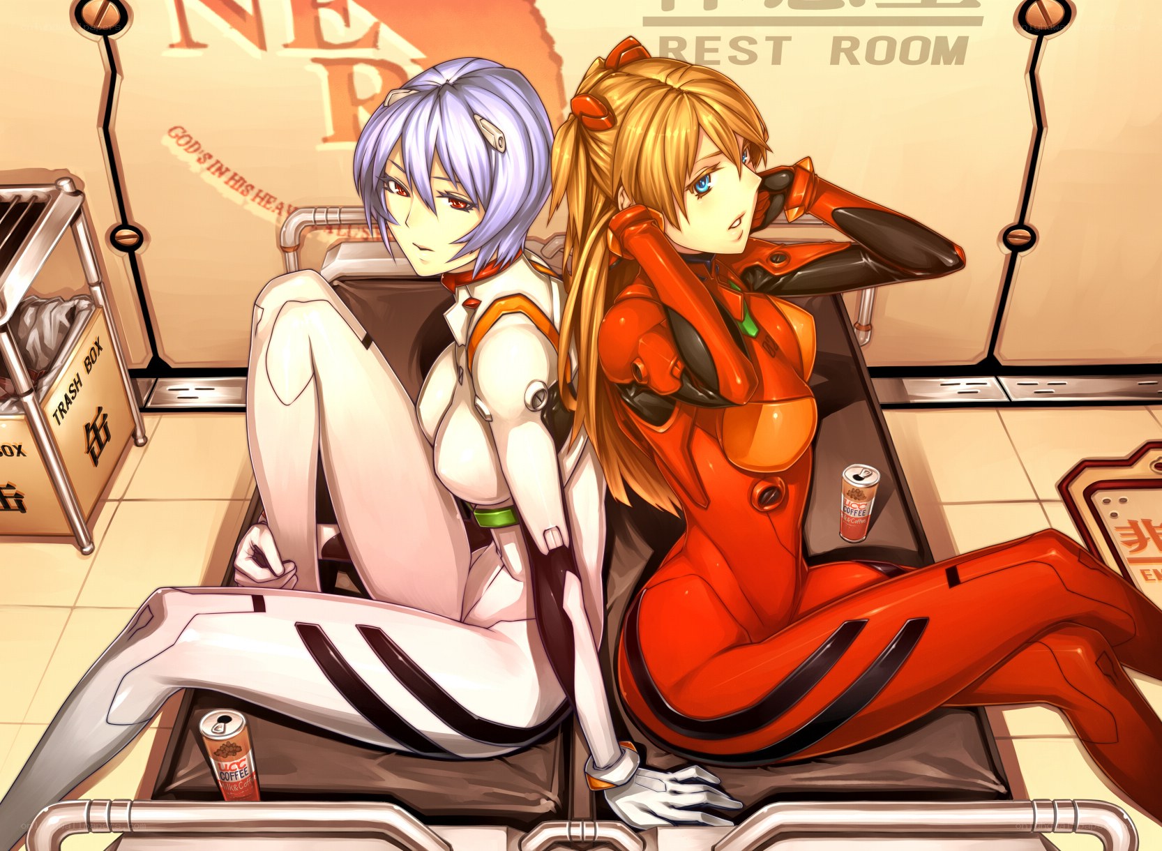 Evangelion characters in rest room