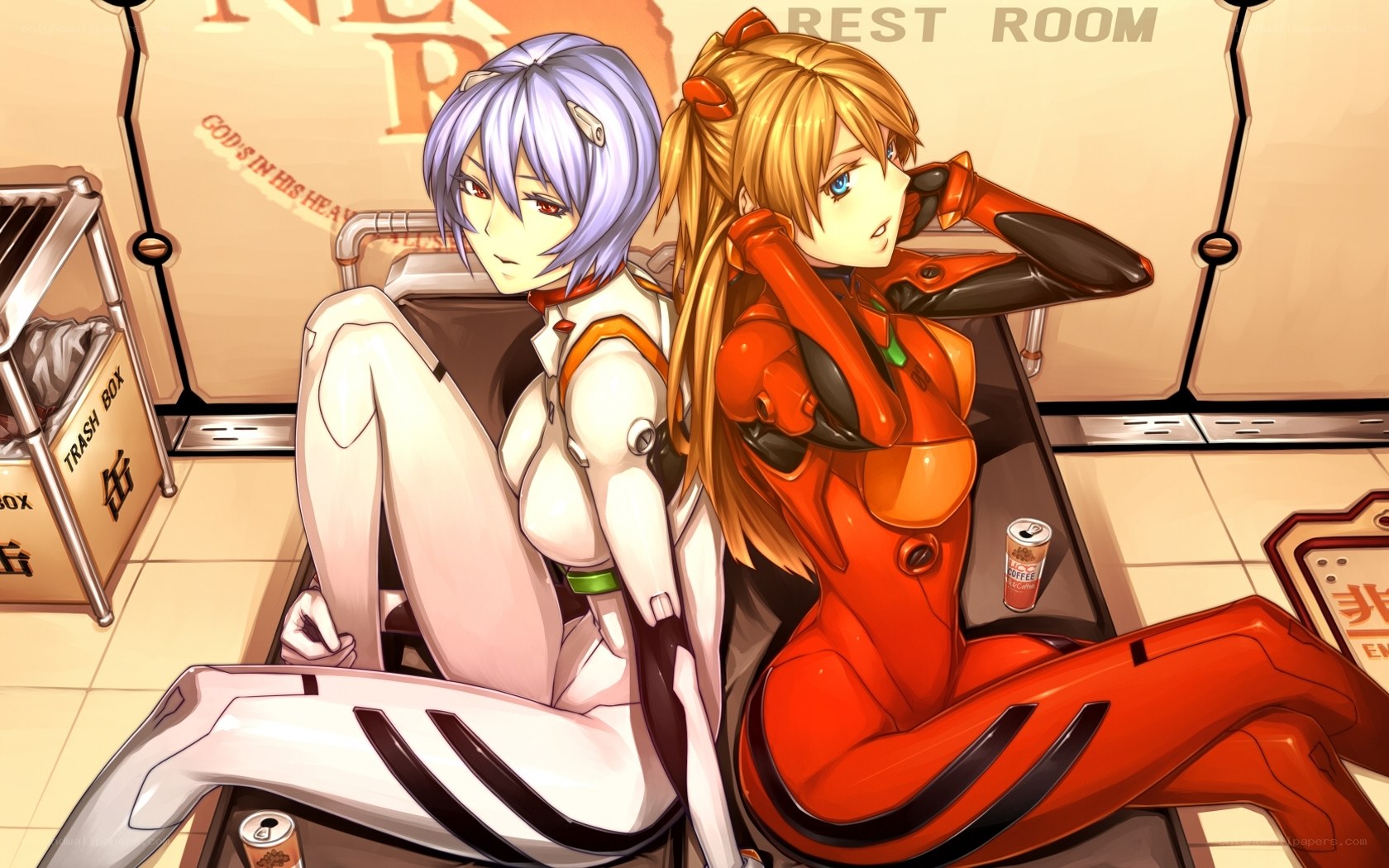 Evangelion characters in rest room